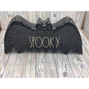 Rae Dunn Black Spooky Bat Halloween Ceramic Shelf Sitter Decor LL By Magenta